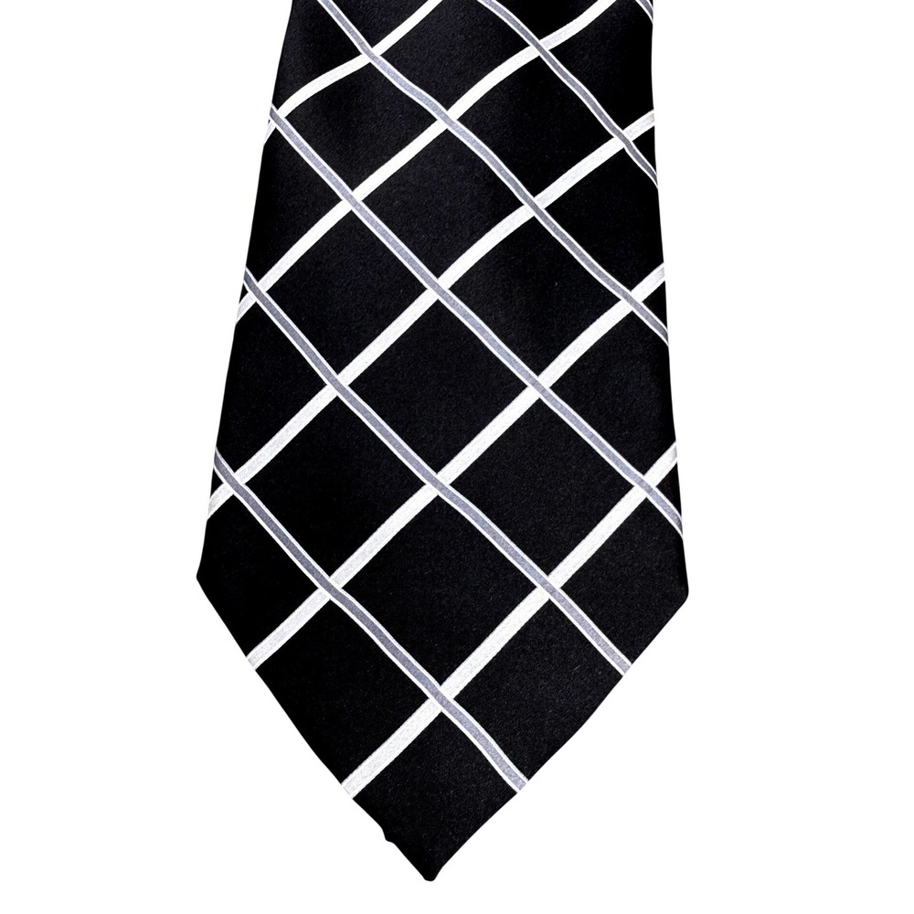 Jos. A. Bank Necktie Mens One Size Black‎ Excellent Silk Windowpane Grid Italy